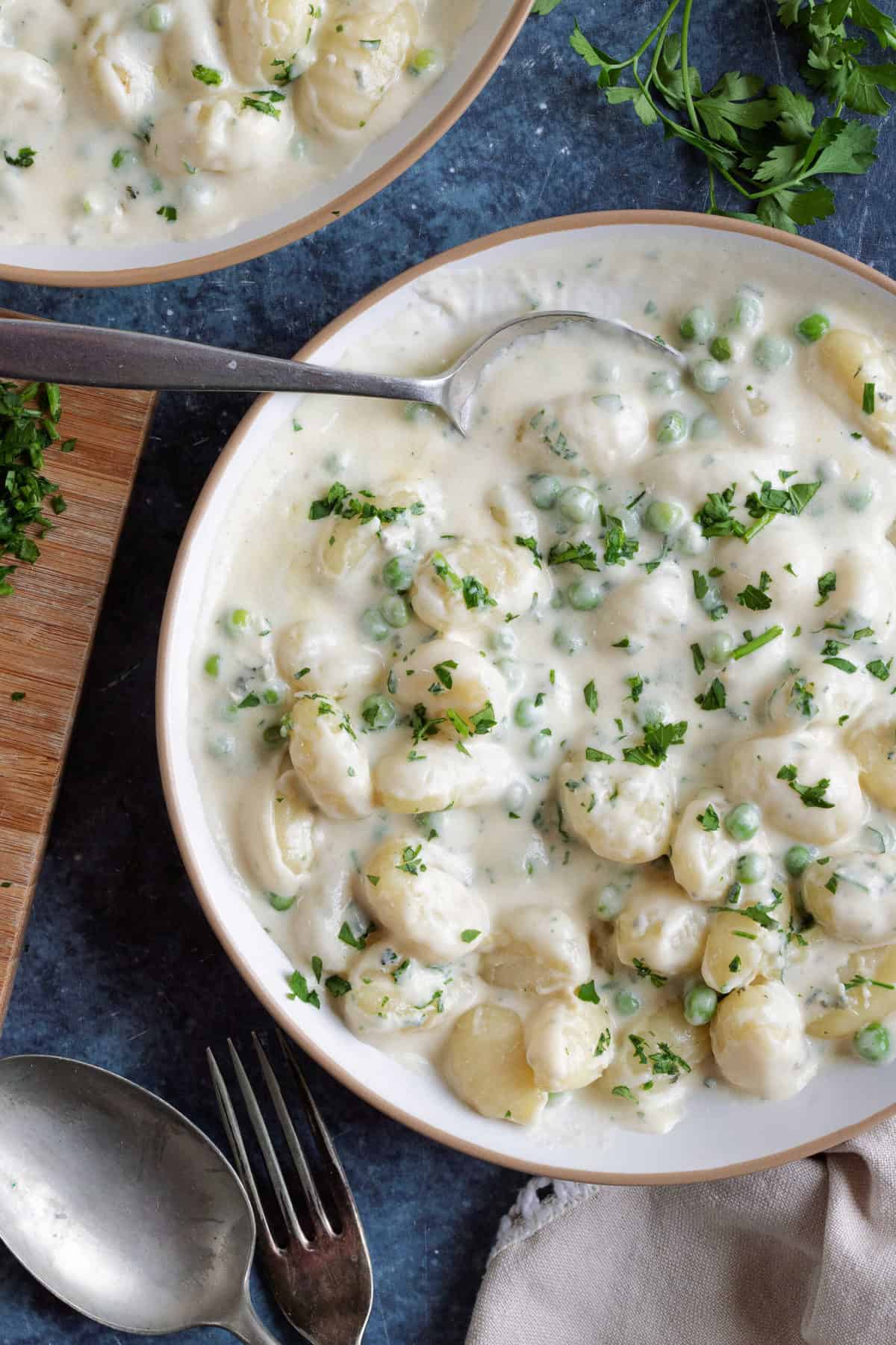 A bowl of creamy blue cheese gnocchi.