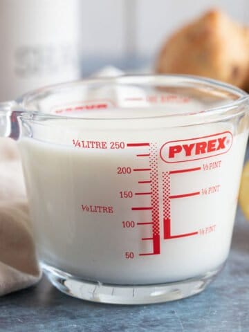 Homemade buttermilk in a jug.
