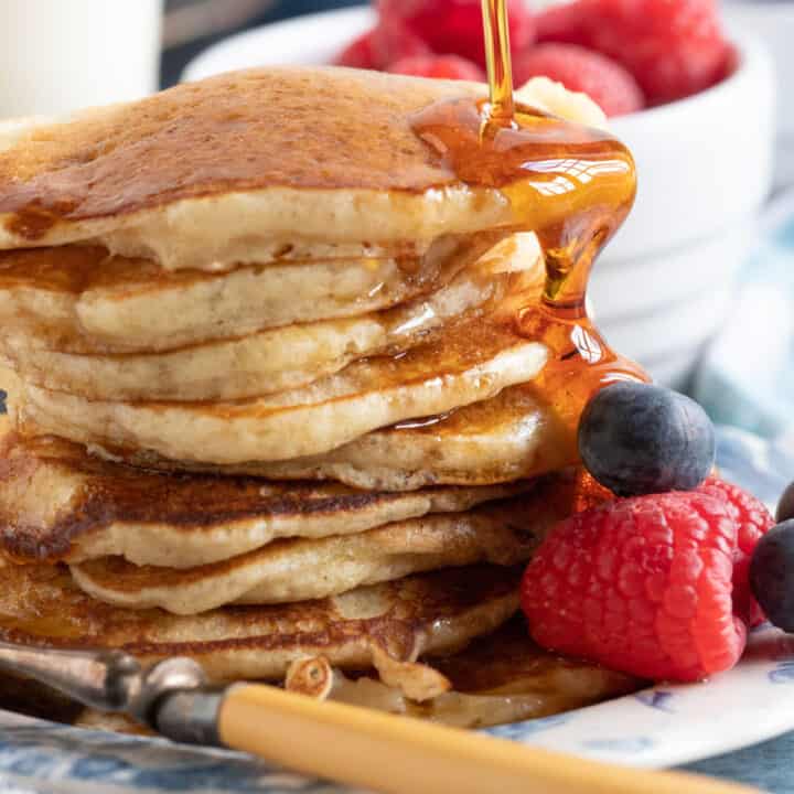 A stack of buttermilk pancakes.