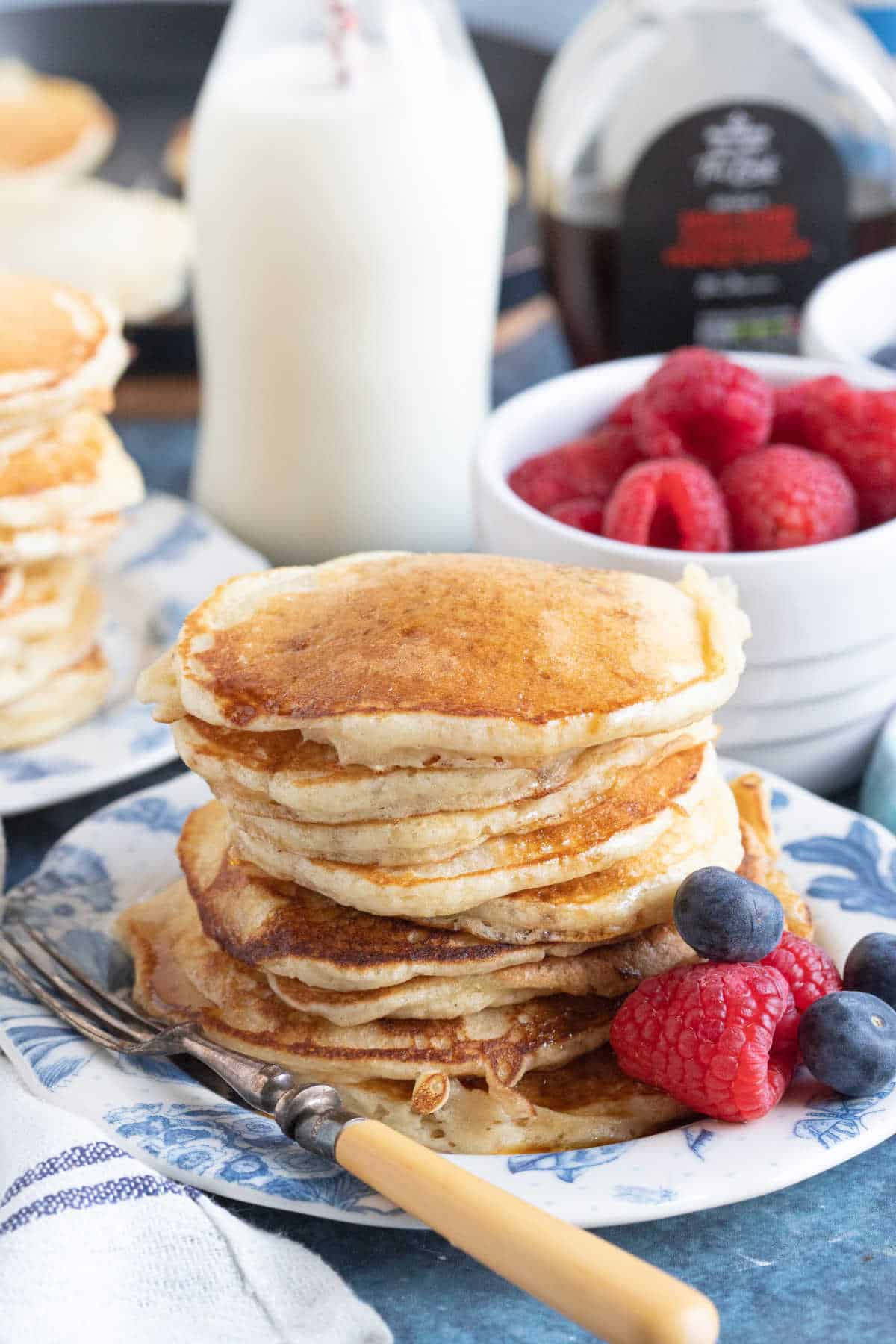 A stack of buttermilk pancakes.