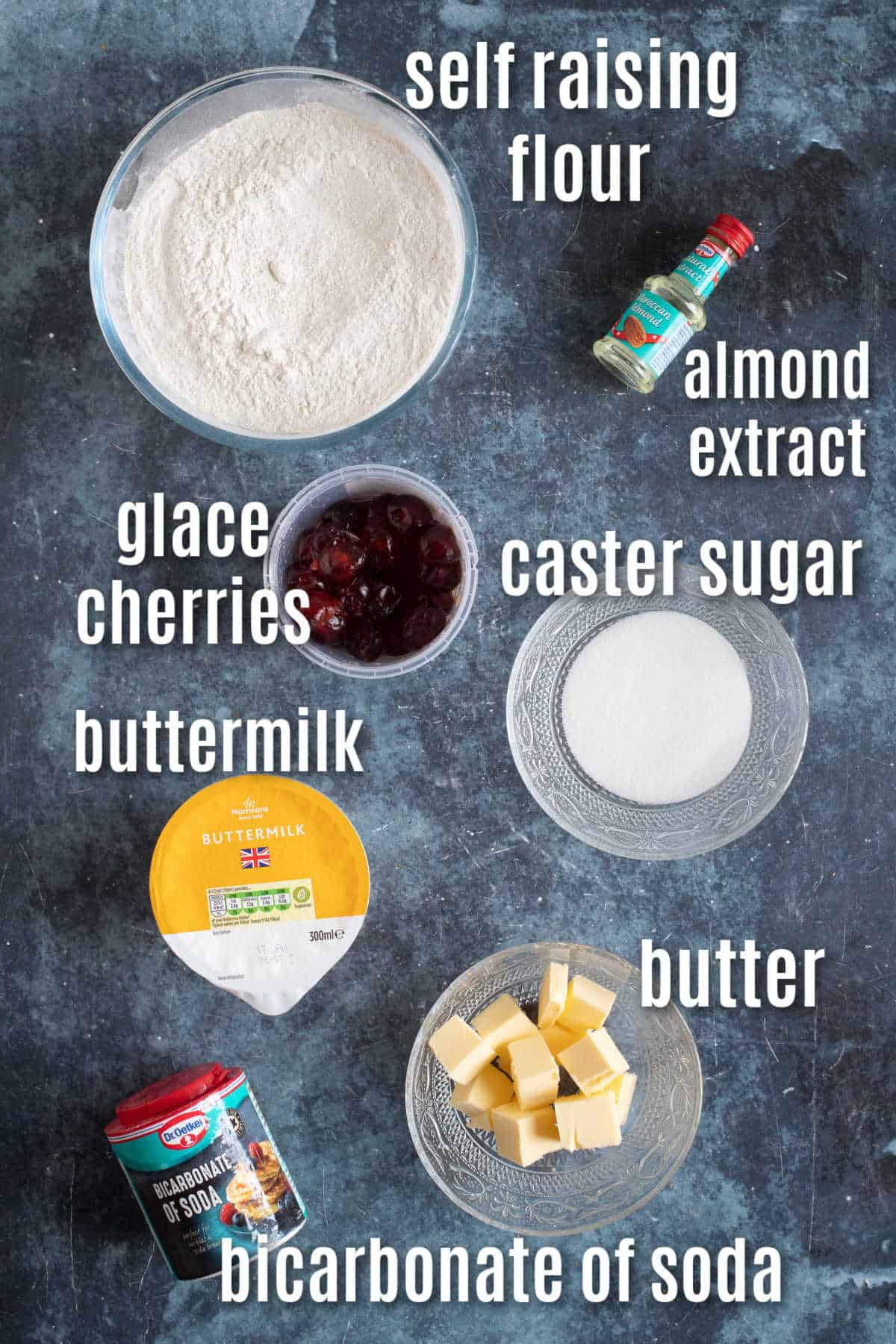 Ingredients need to make cherry almond scones.