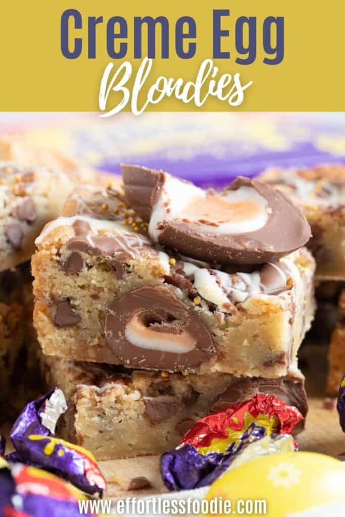 Creme egg blondies pin image.