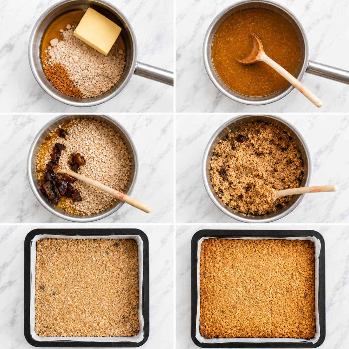 Process collage for making date flapjacks.