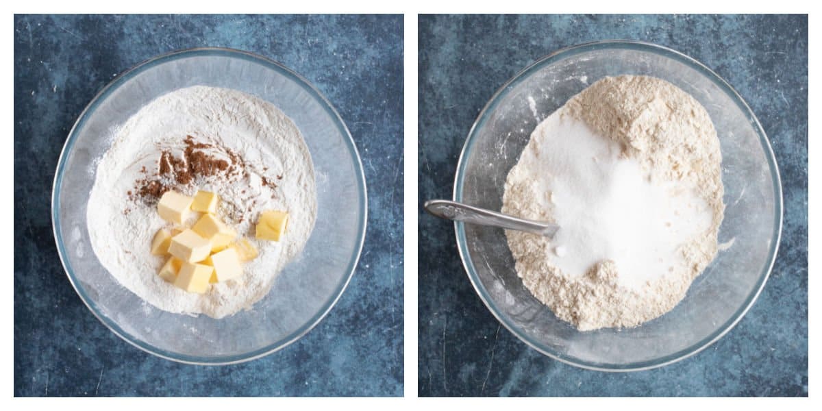 Rubbing the butter into the flour.