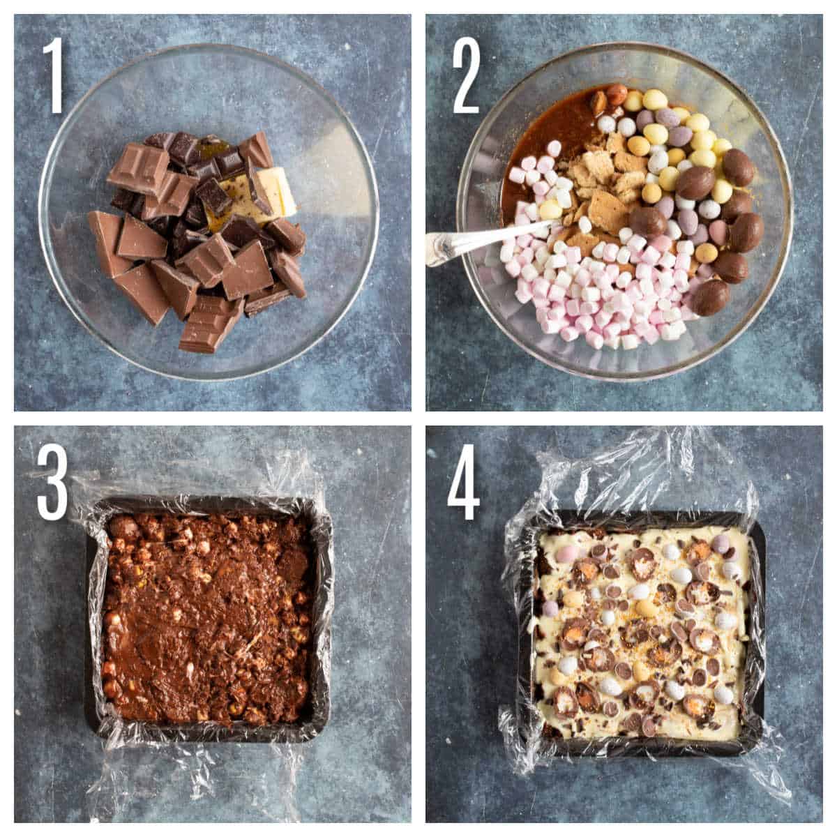 Step by step photo instructions for making Easter rocky road.