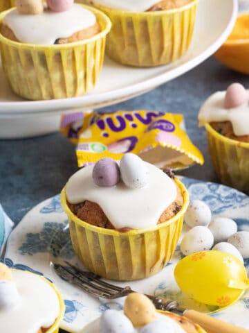 Simnel muffin on a plate.