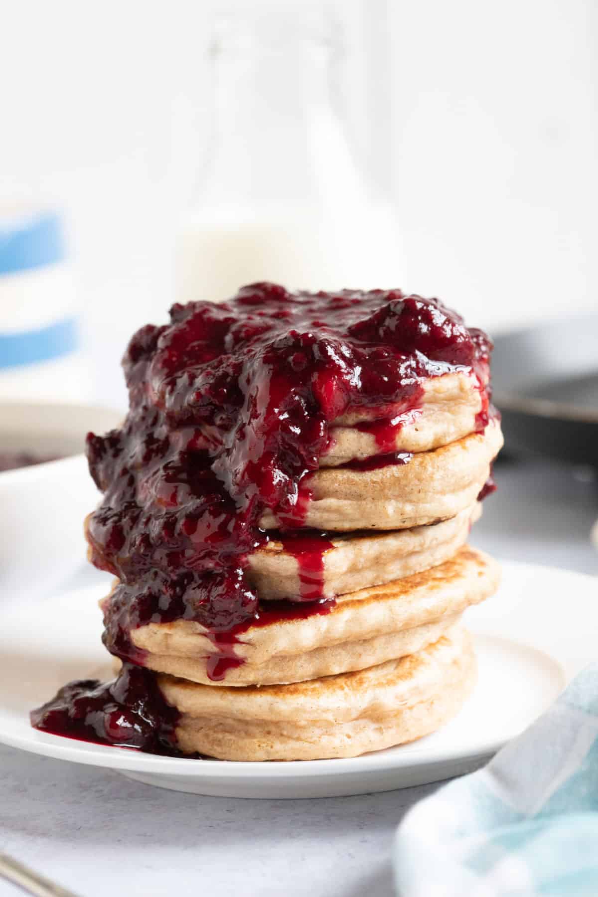 Berry compote on pancakes.