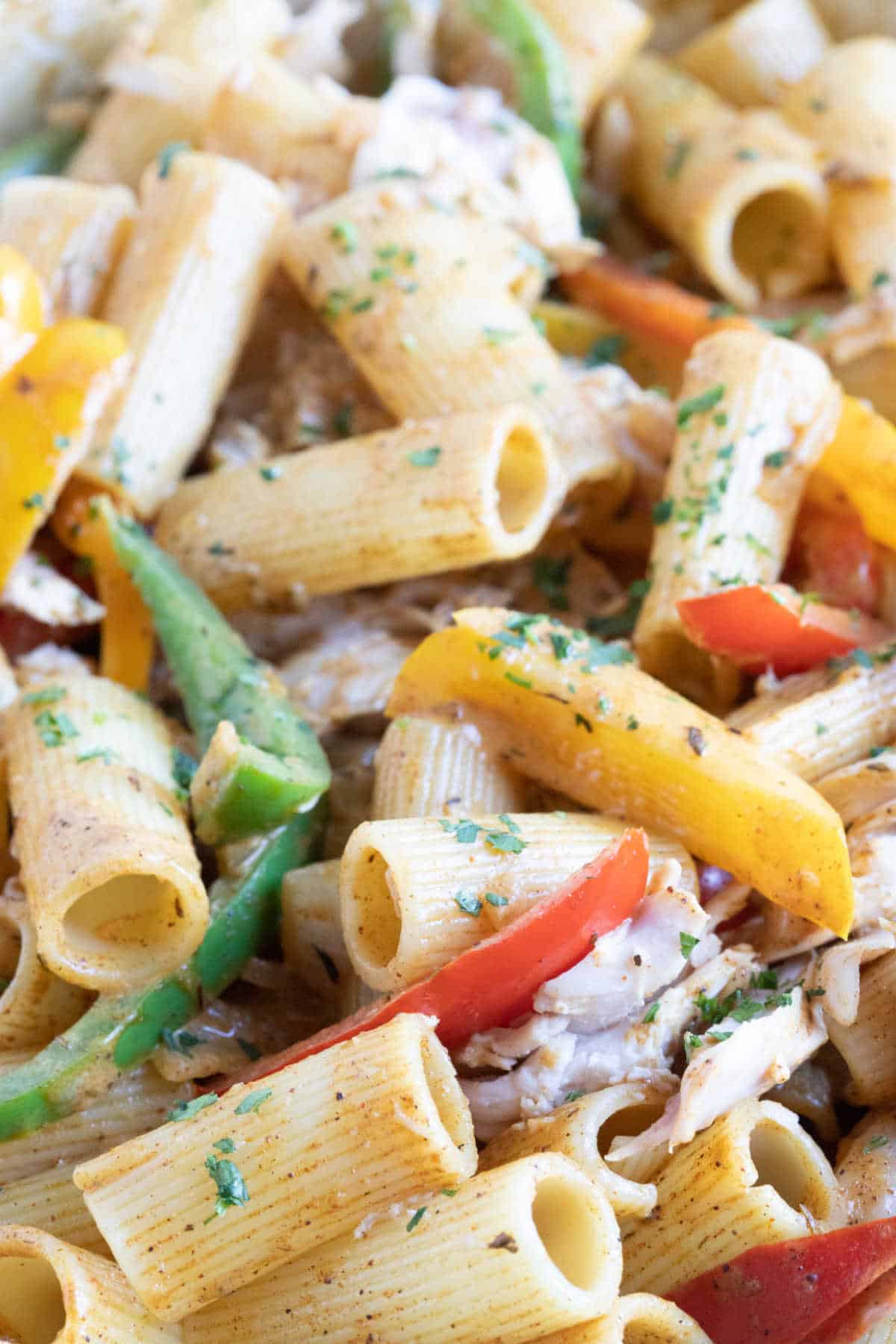 A close up photograph of rasta pasta.