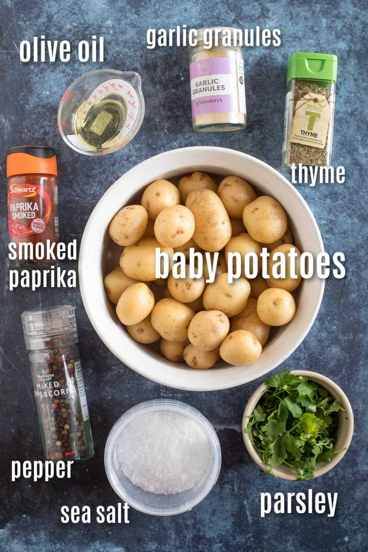 Ingredients to make baby roast potatoes.