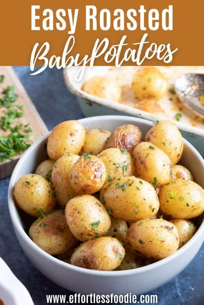 Roasted baby potatoes pin image.