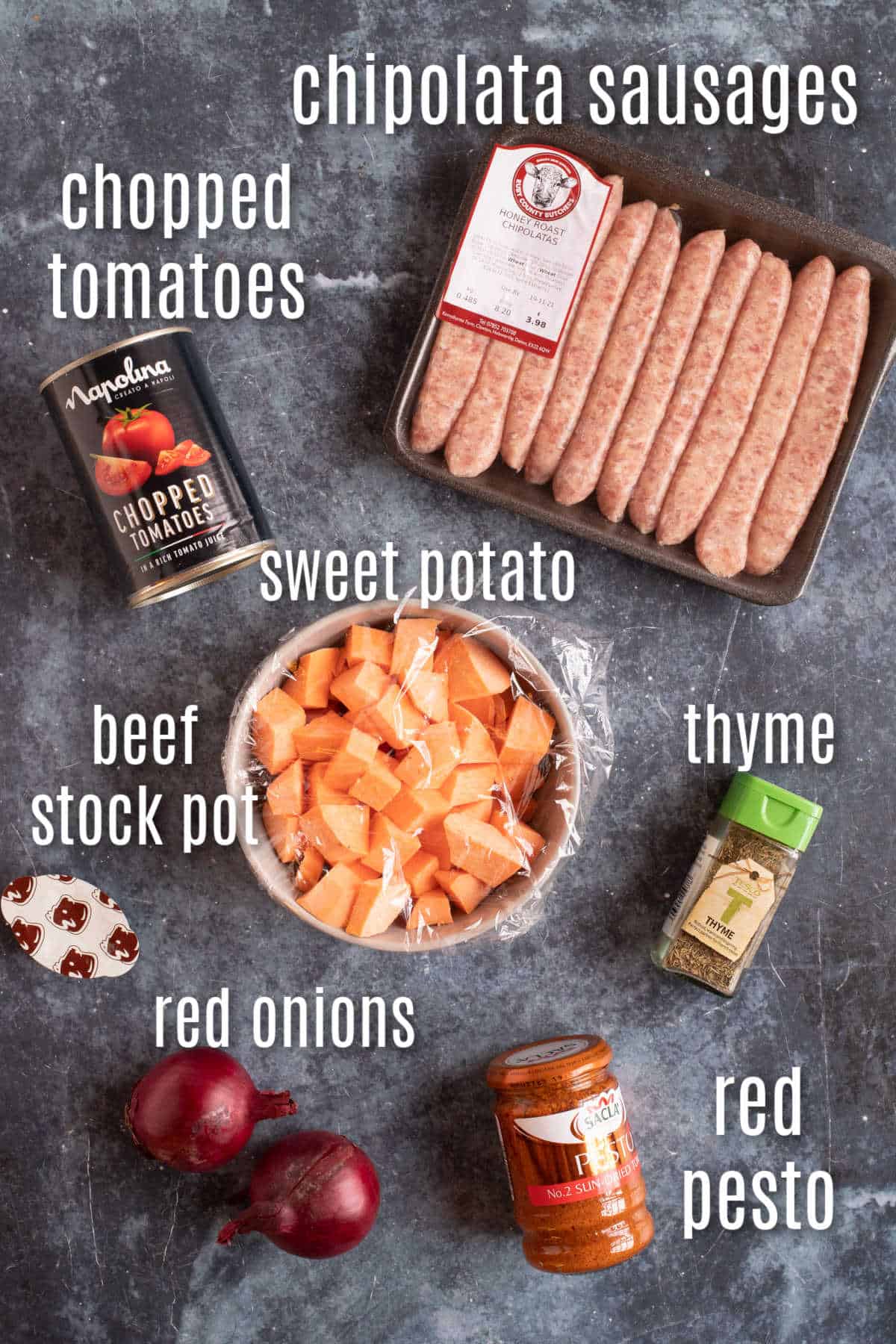 Ingredients for the slow cooker sausage casserole.