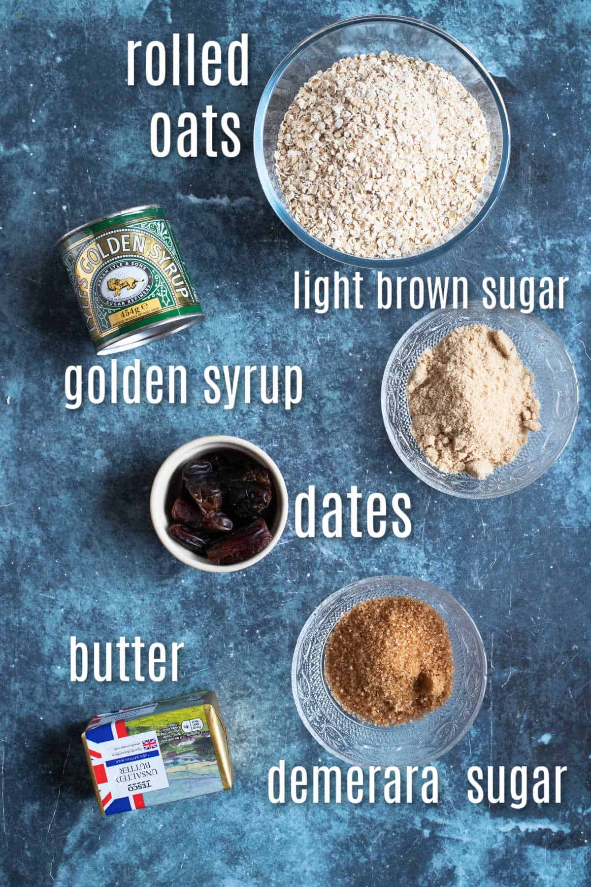 Ingredients for date flapjacks.