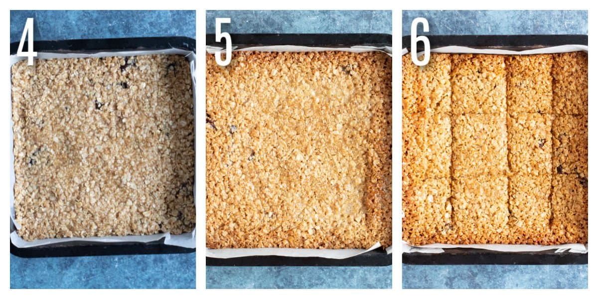 Baking flapjacks in a 20 x 20 cm baking tin.