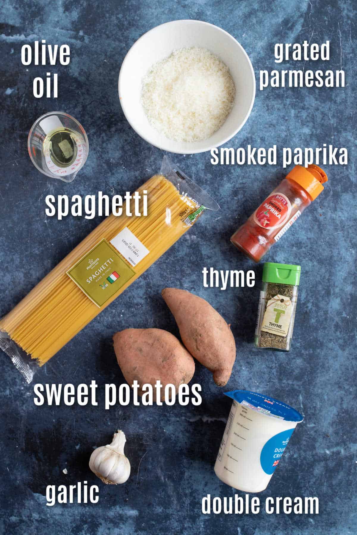 Ingredients needed to make sweet potato pasta recipe.