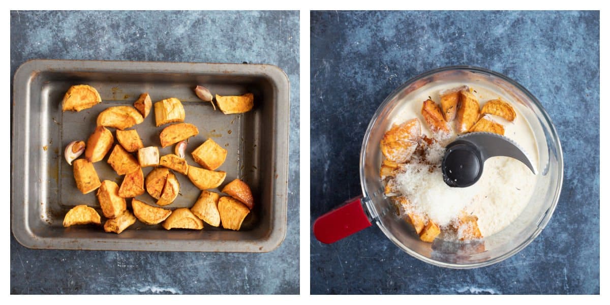 Making the sweet potato pasta sauce process shots.