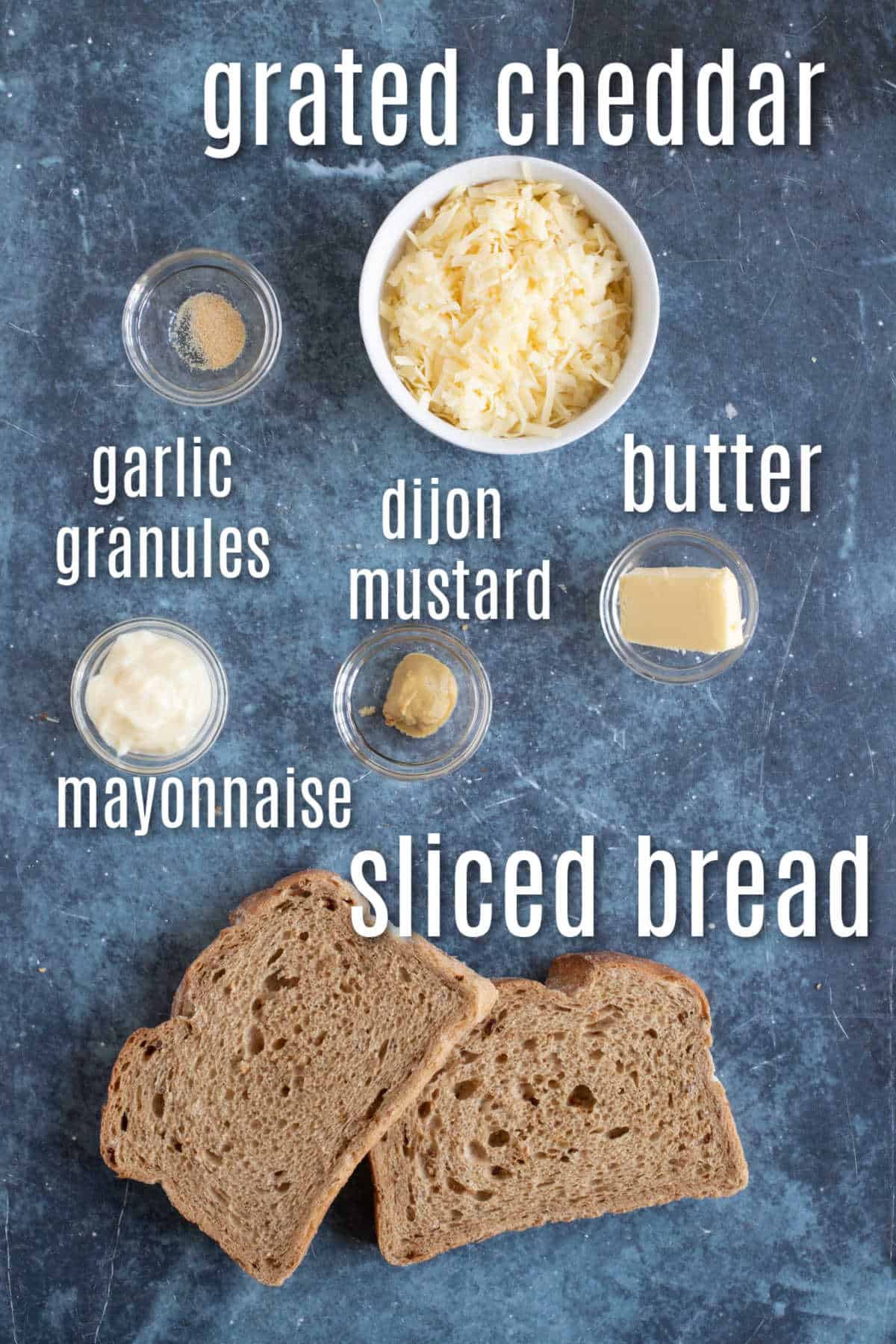 Ingredients for air fryer cheese toastie.