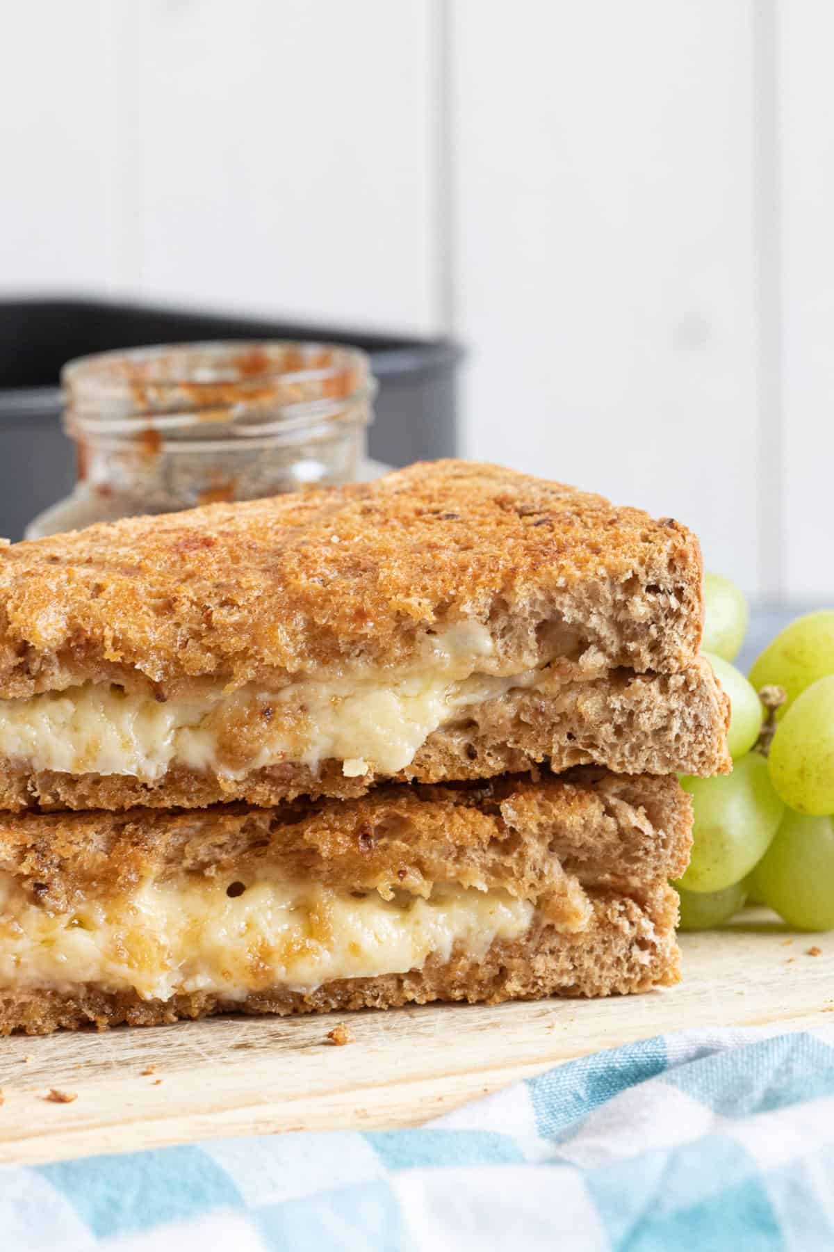 Air fryer cheese toastie on a chopping board.