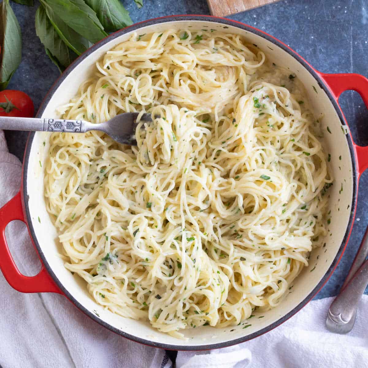 Easy Angel Hair Pasta with Garlic, Herbs & Parmesan - Effortless