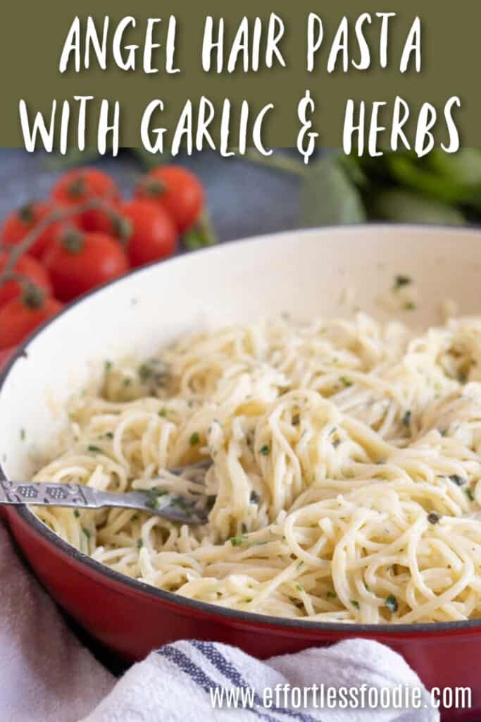 Angel hair pasta recipe pin image.