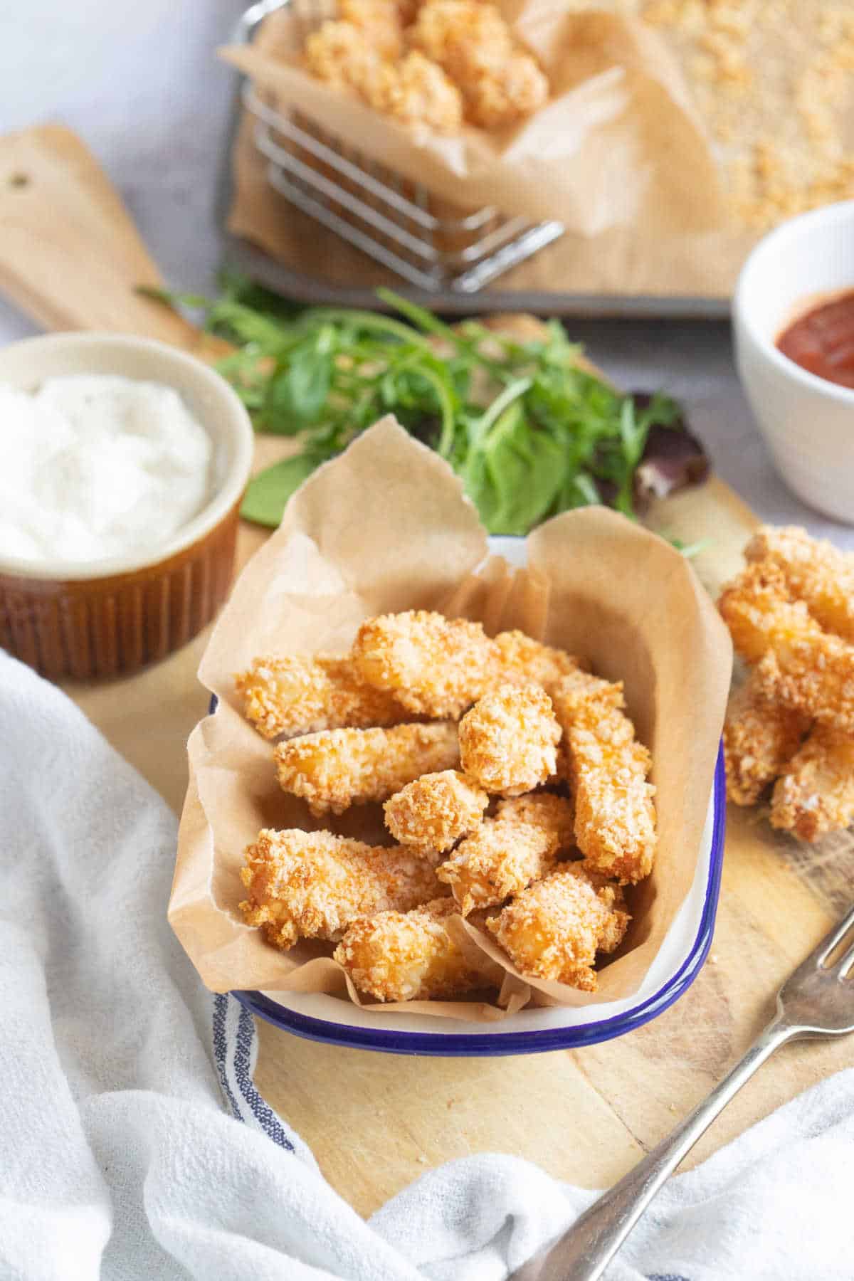 Halloumi fries with dips.