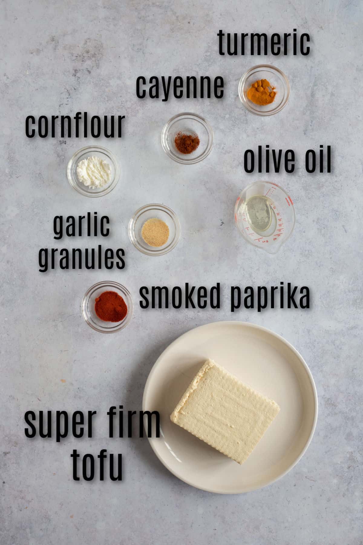 Ingredients for air fryer tofu.