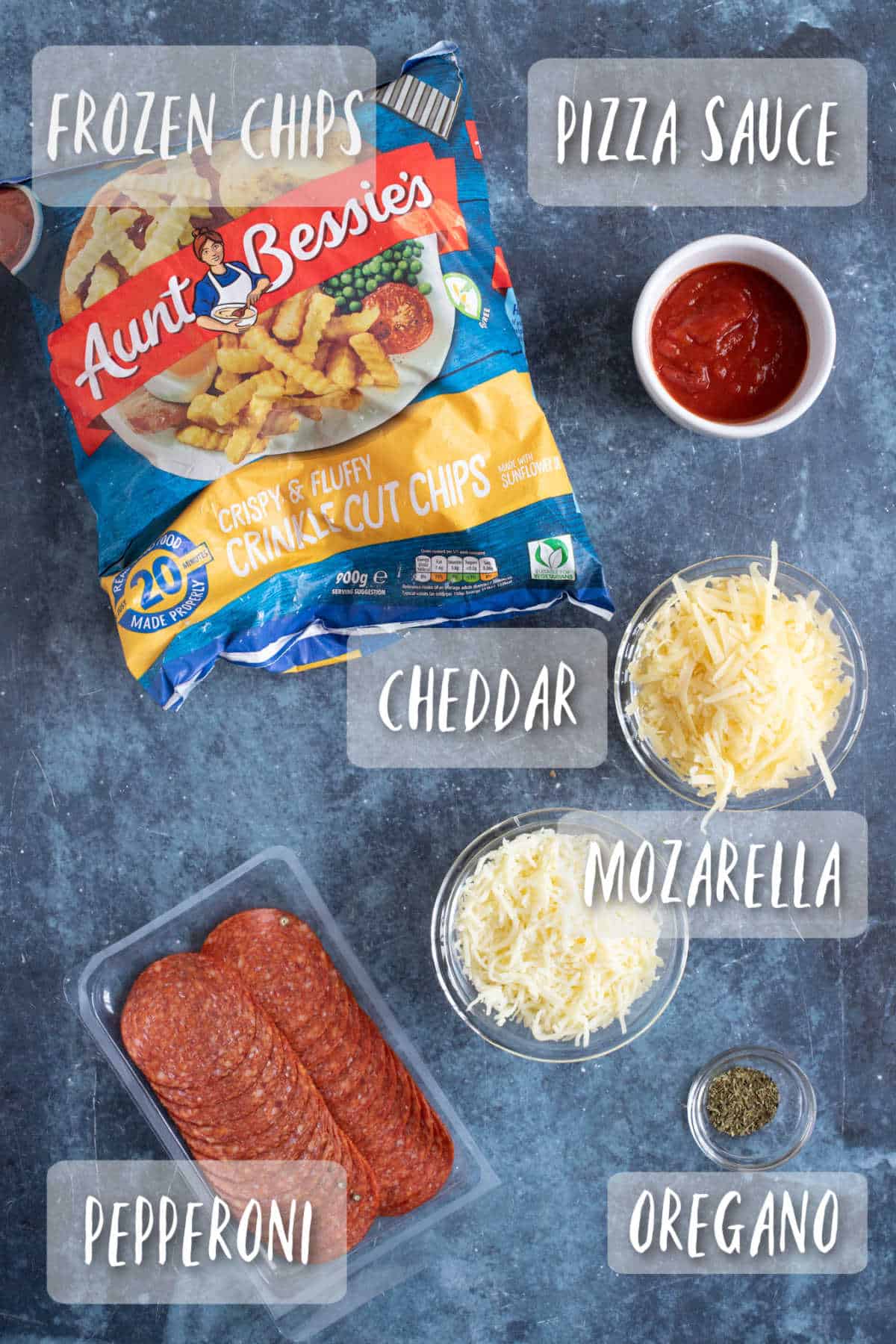 Ingredients for pizza fries.