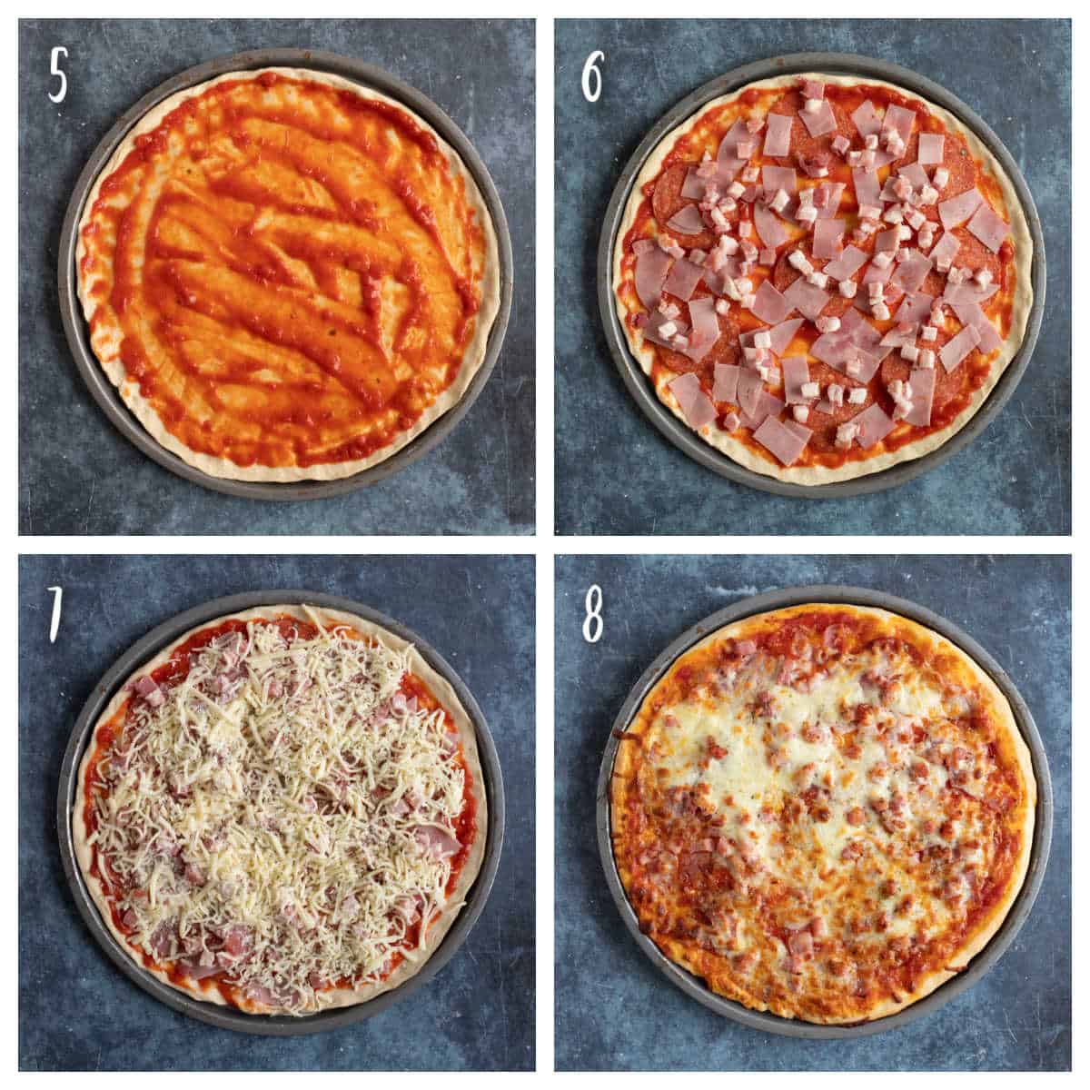 Making meat lovers pizza - step by step photo instructions.