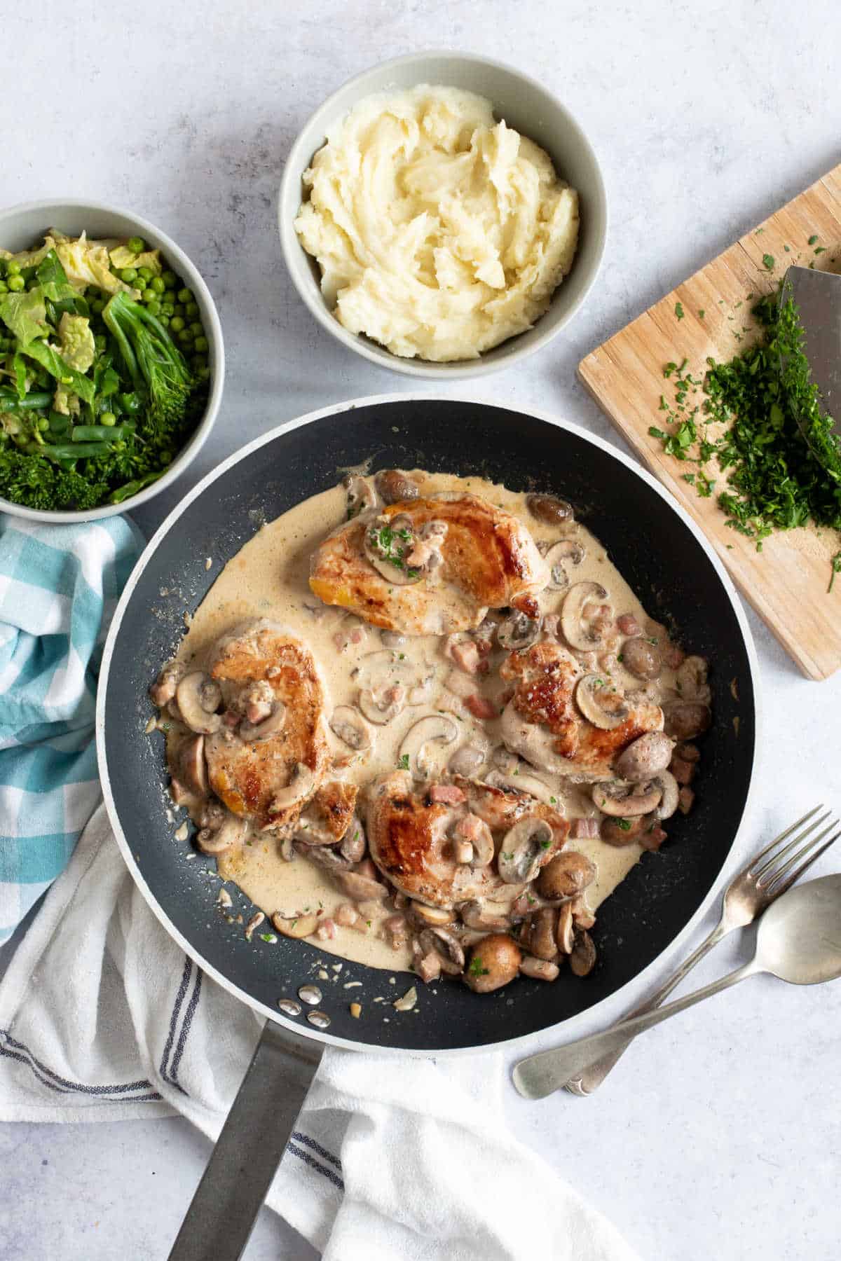 Pheasant breasts in a pan.