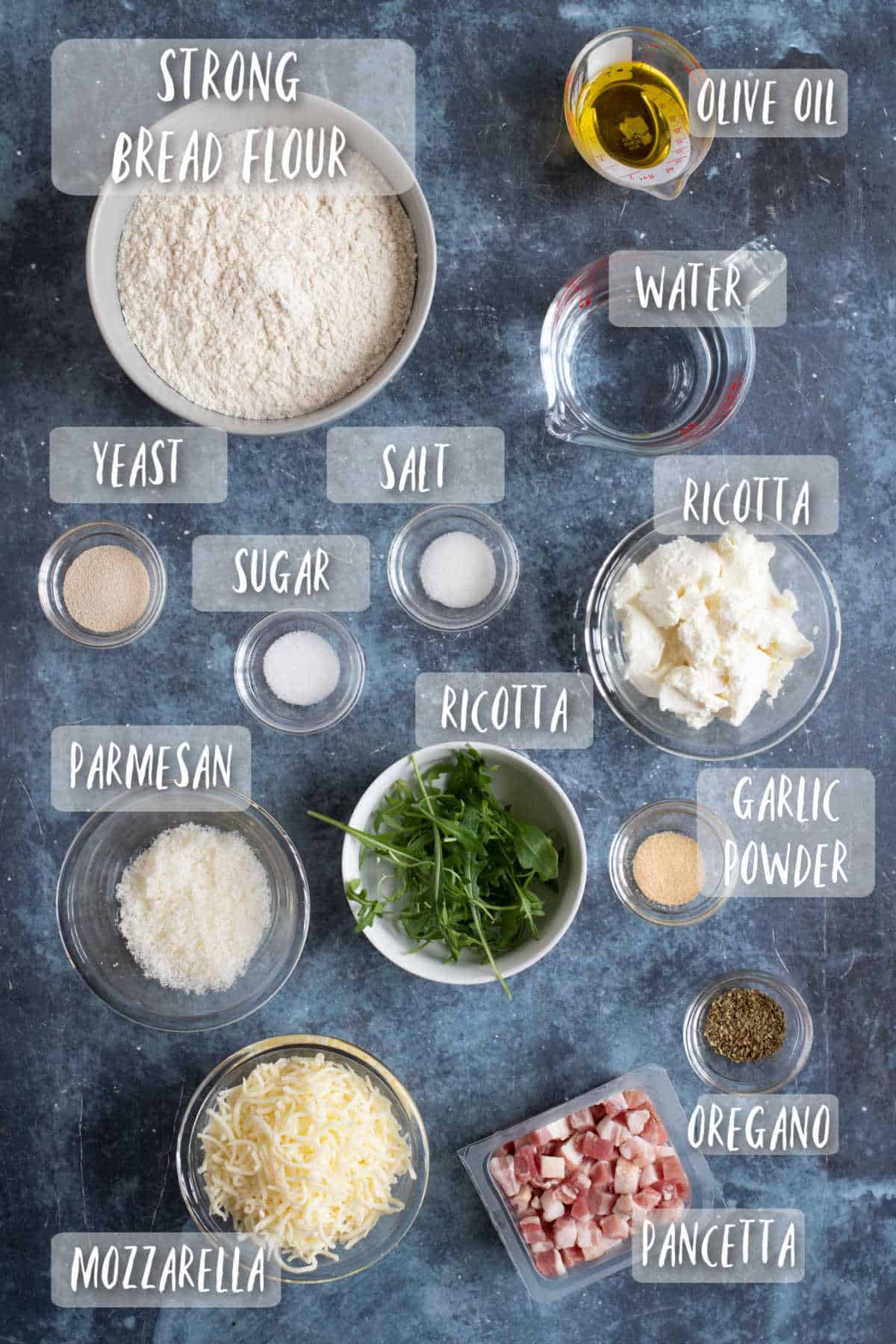 Ingredients for pizza bianca.