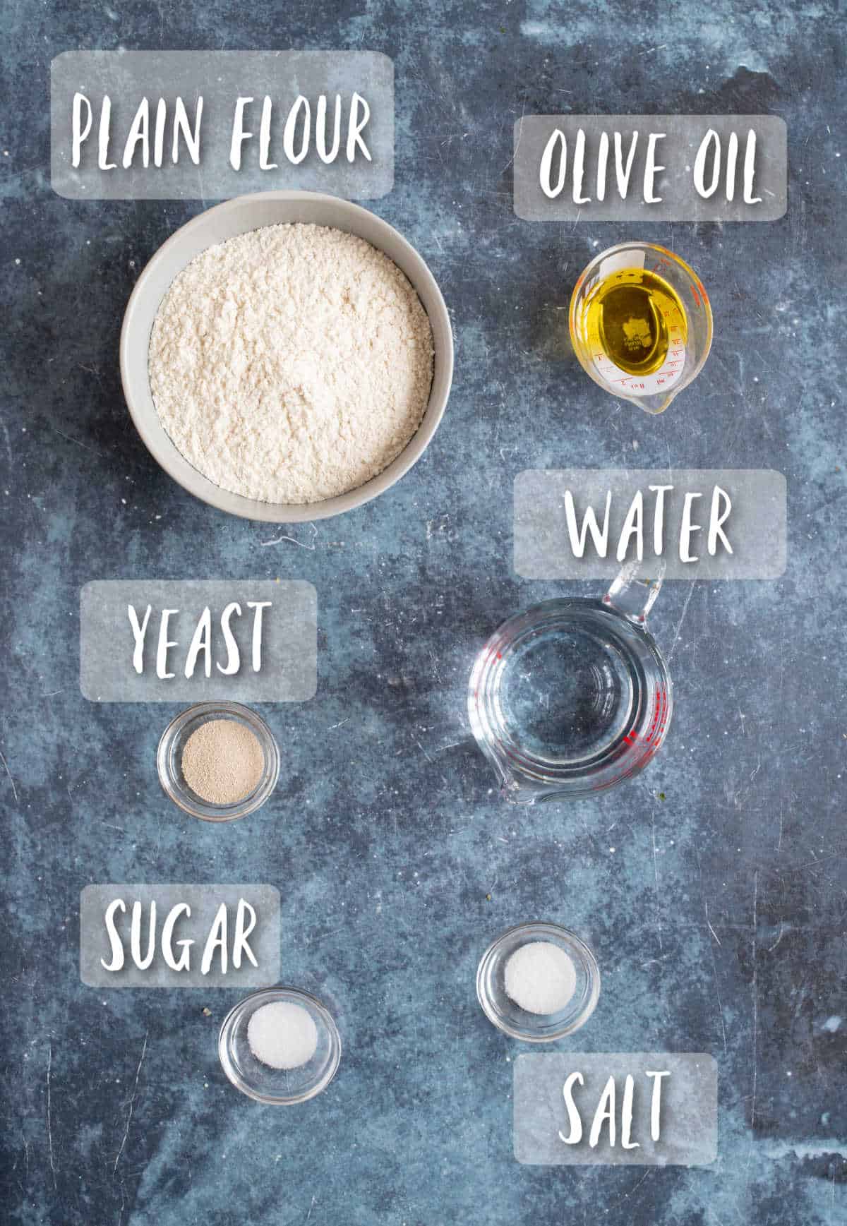 Ingredients for pizza dough.
