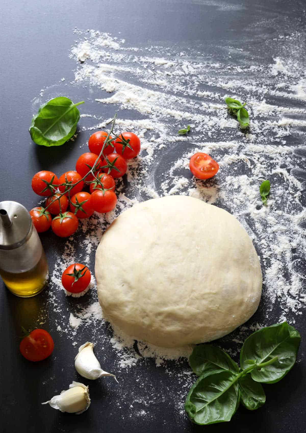 Pizza dough in a ball.