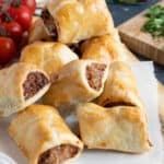 Shortcrust pastry sausage rolls.