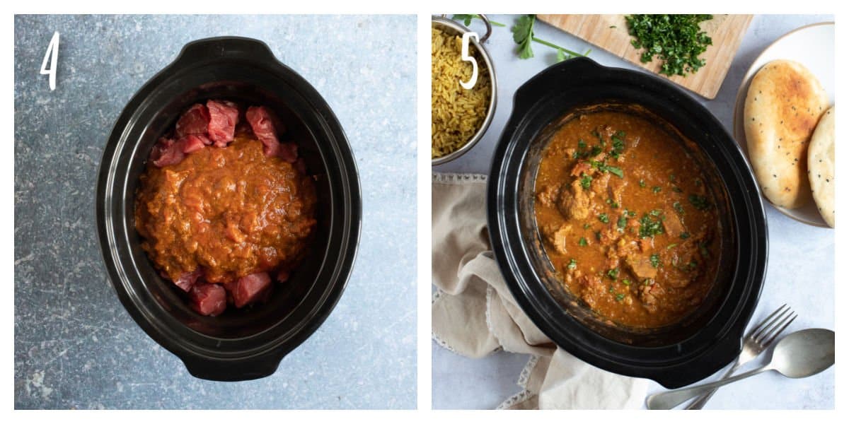 Slow cooker beef curry with coriander.