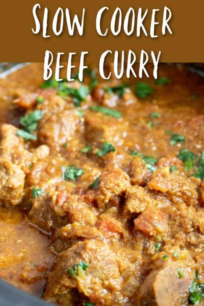 Slow Cooker Beef Curry pin image.