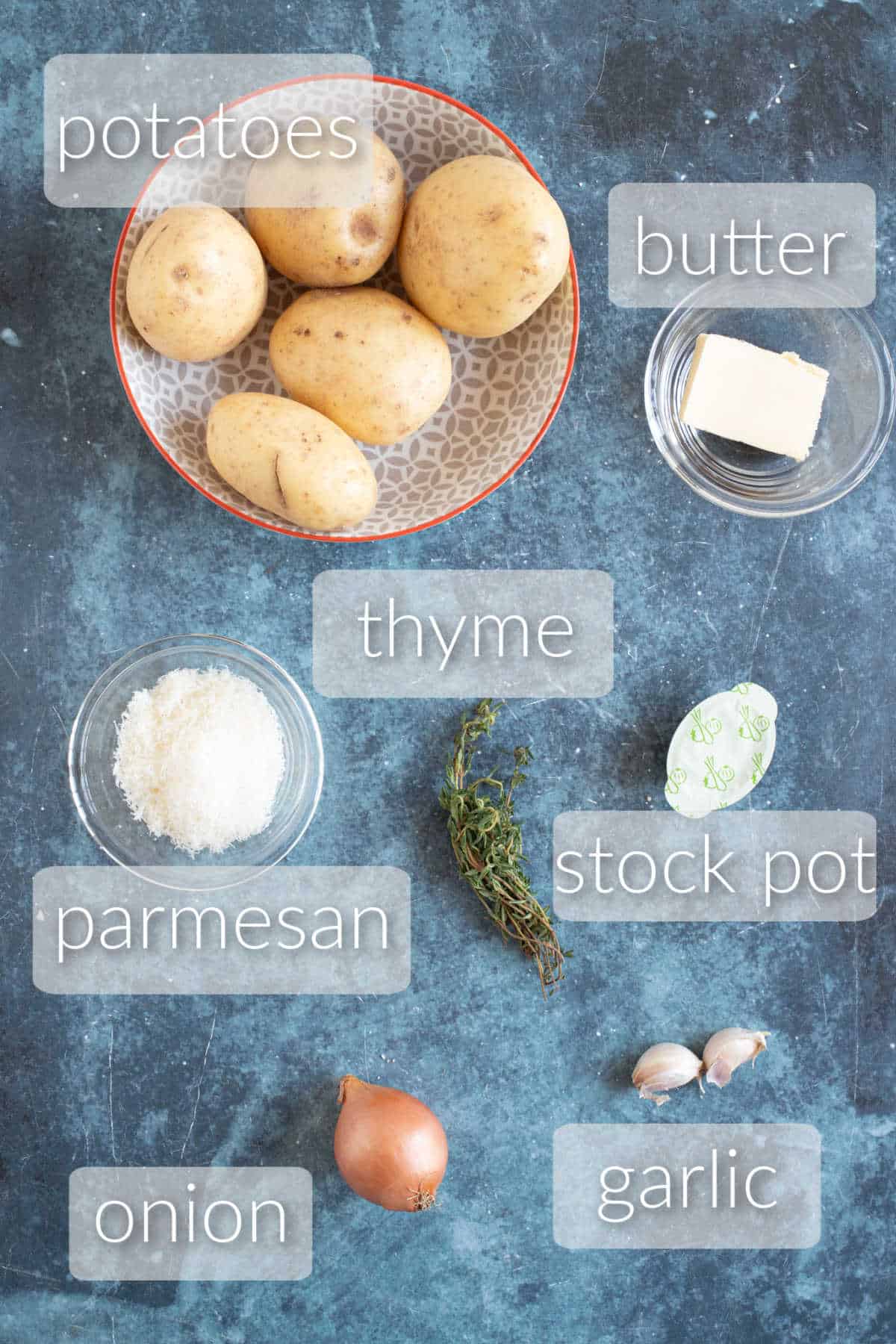 Ingredients to make boulangère potatoes.