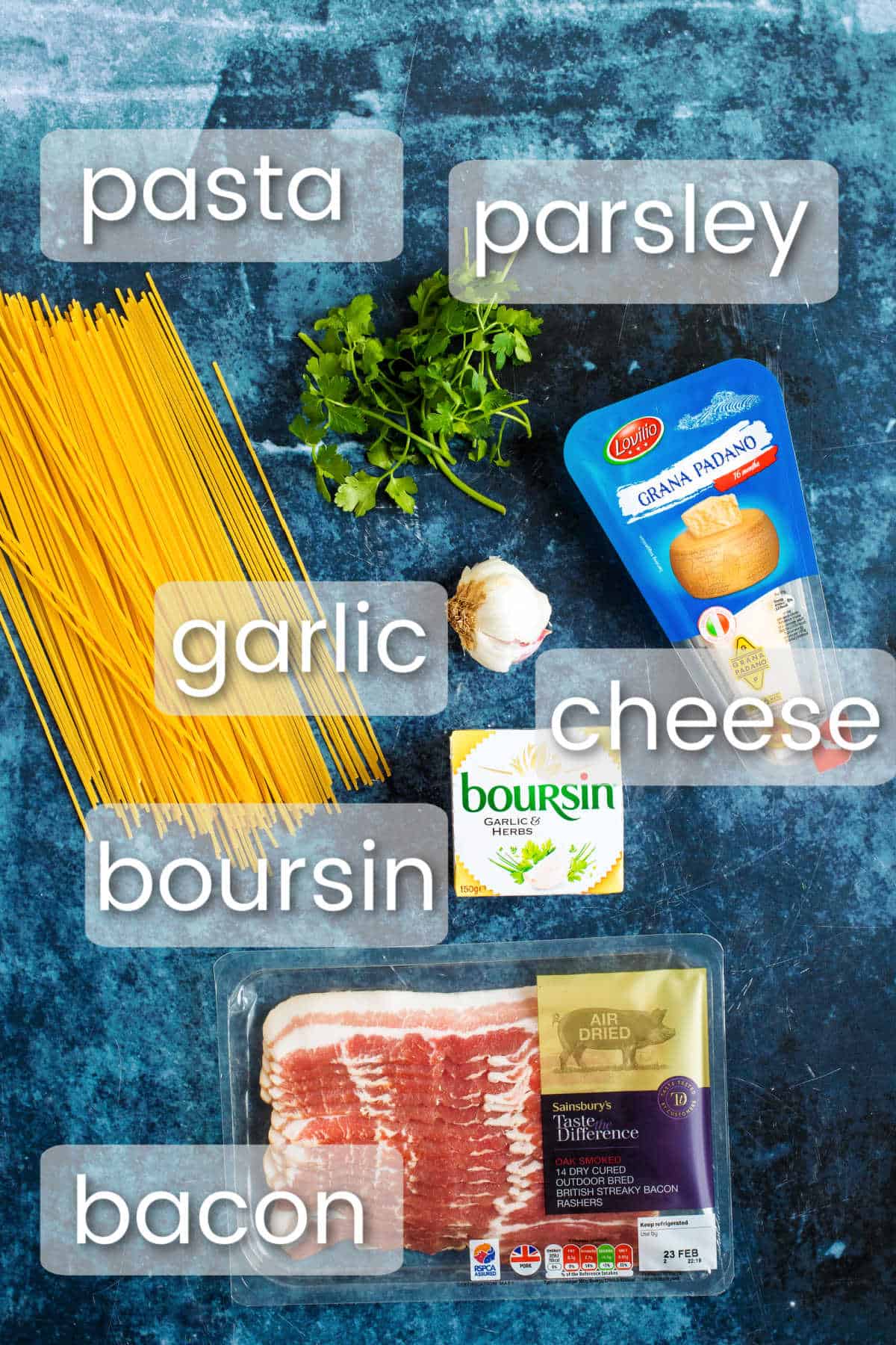 Ingredients for boursin pasta.