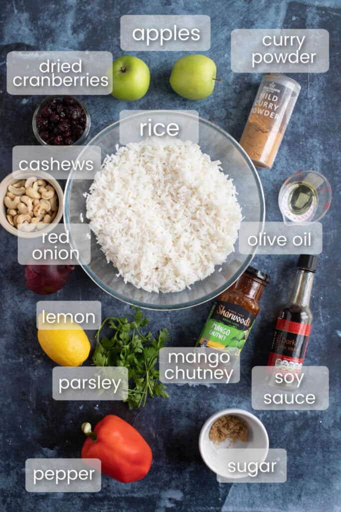 Ingredients for curried rice salad.