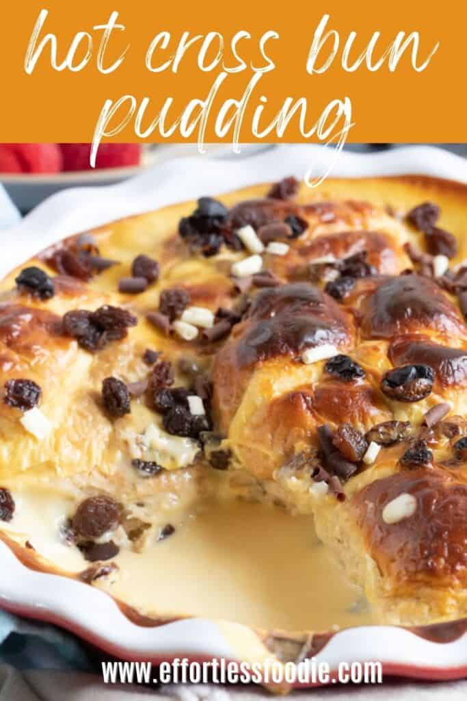 Hot cross bun pudding pin image.