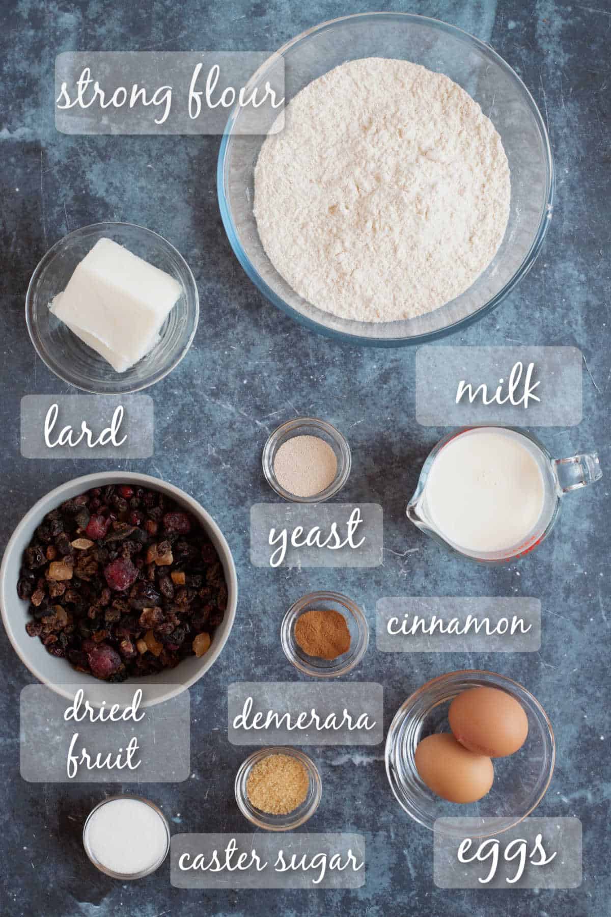 Ingredients for lardy cake.