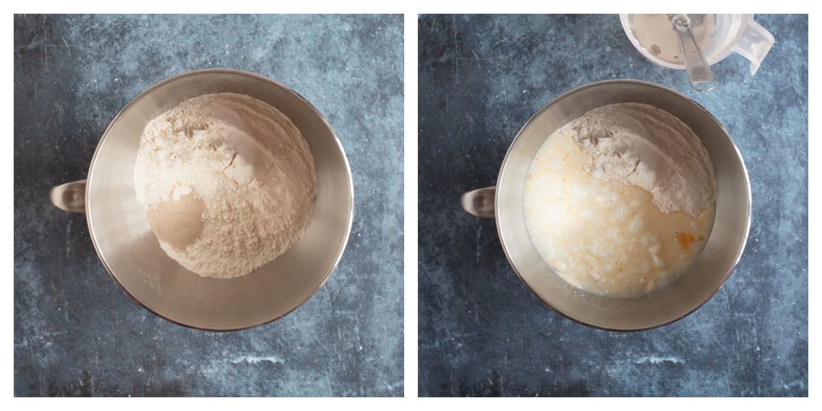 Making the enriched bread in a standing mixer.