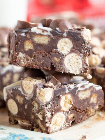 A stack of malteser tiffin bars.