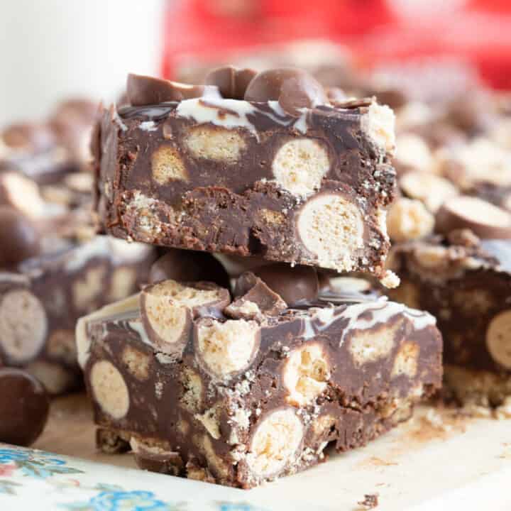 A stack of malteser tiffin bars.