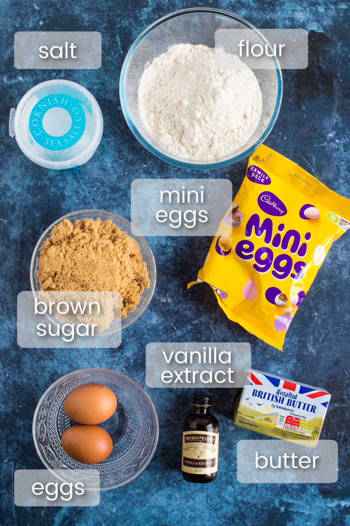 Ingredients for mini egg cookie bars.