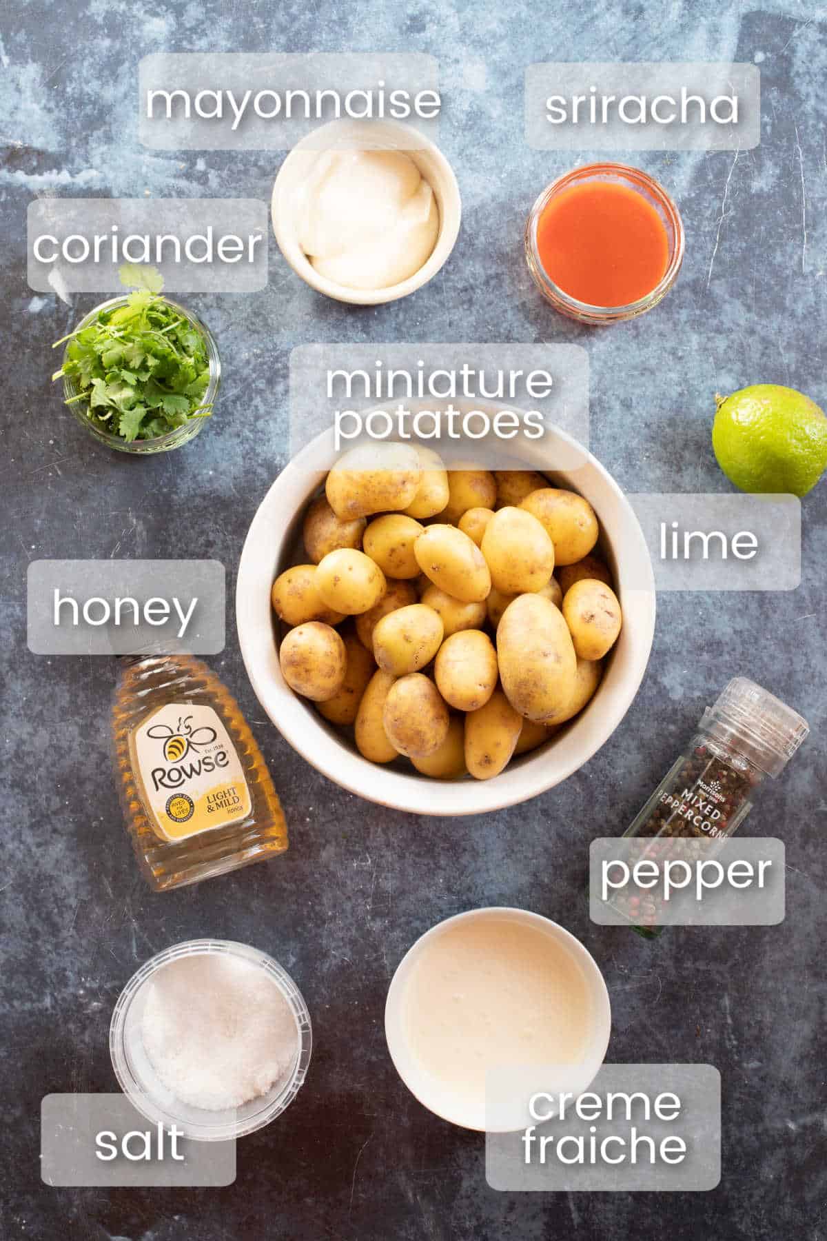 Ingredients for spicy potato salad.
