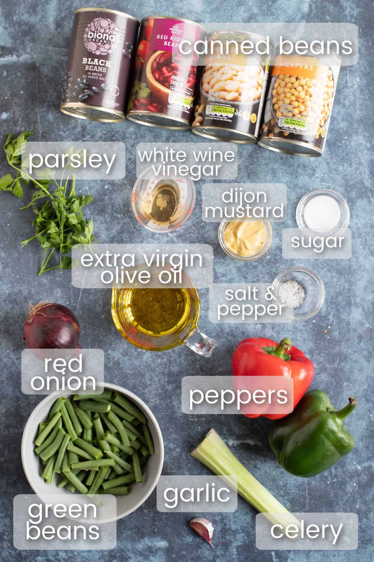 Ingredients to make 5 bean salad.
