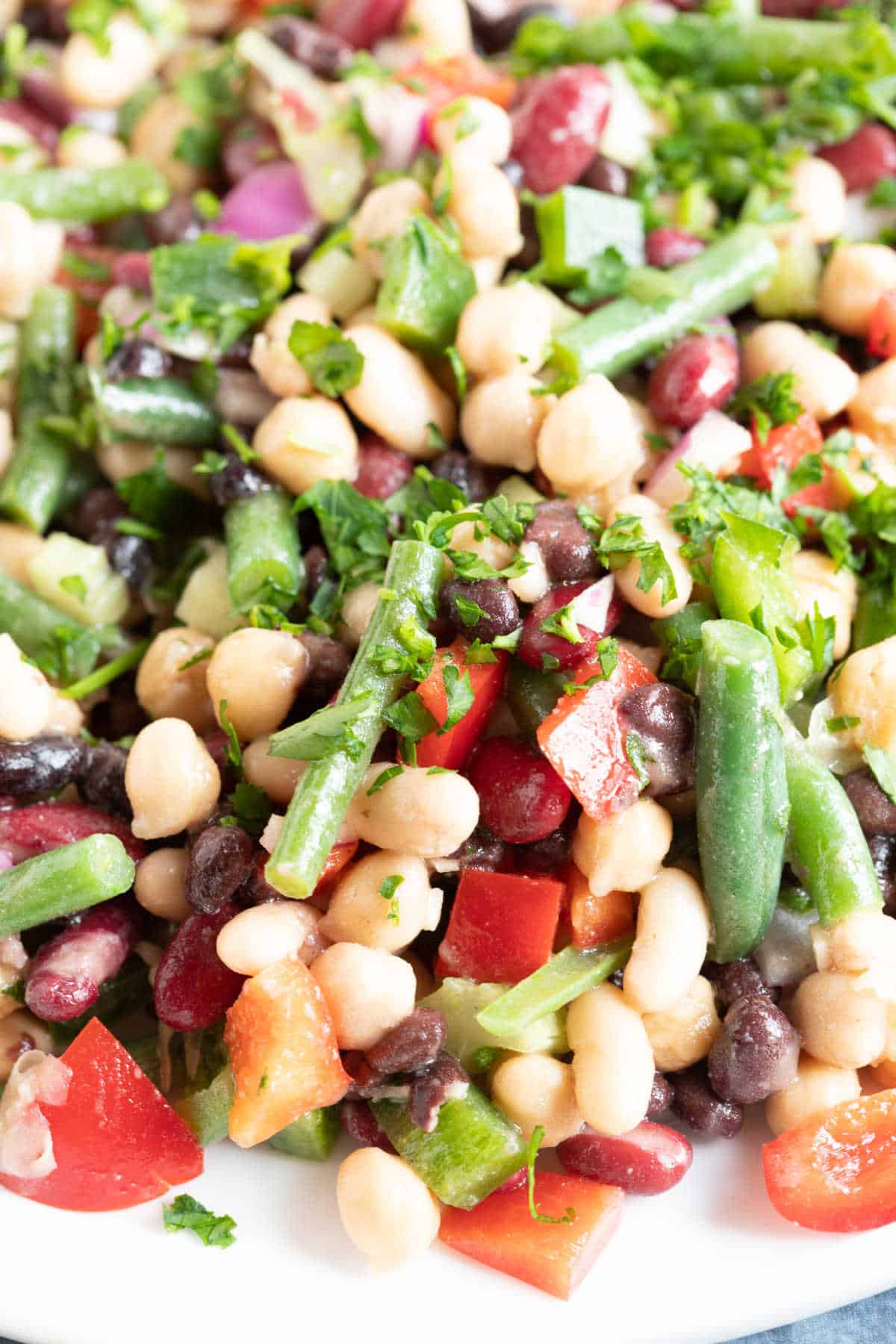 5 bean salad on a serving plate.