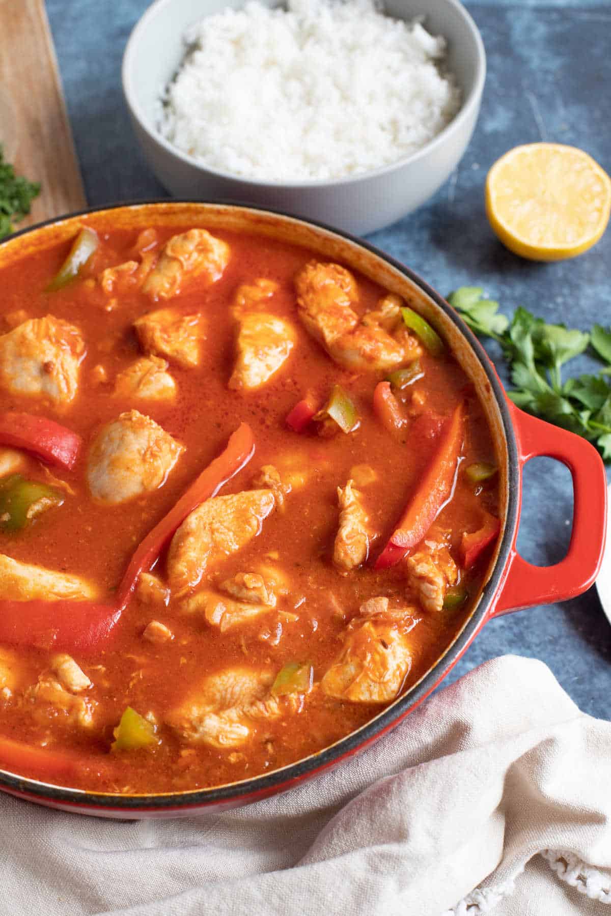 Chicken goulash with peppers.
