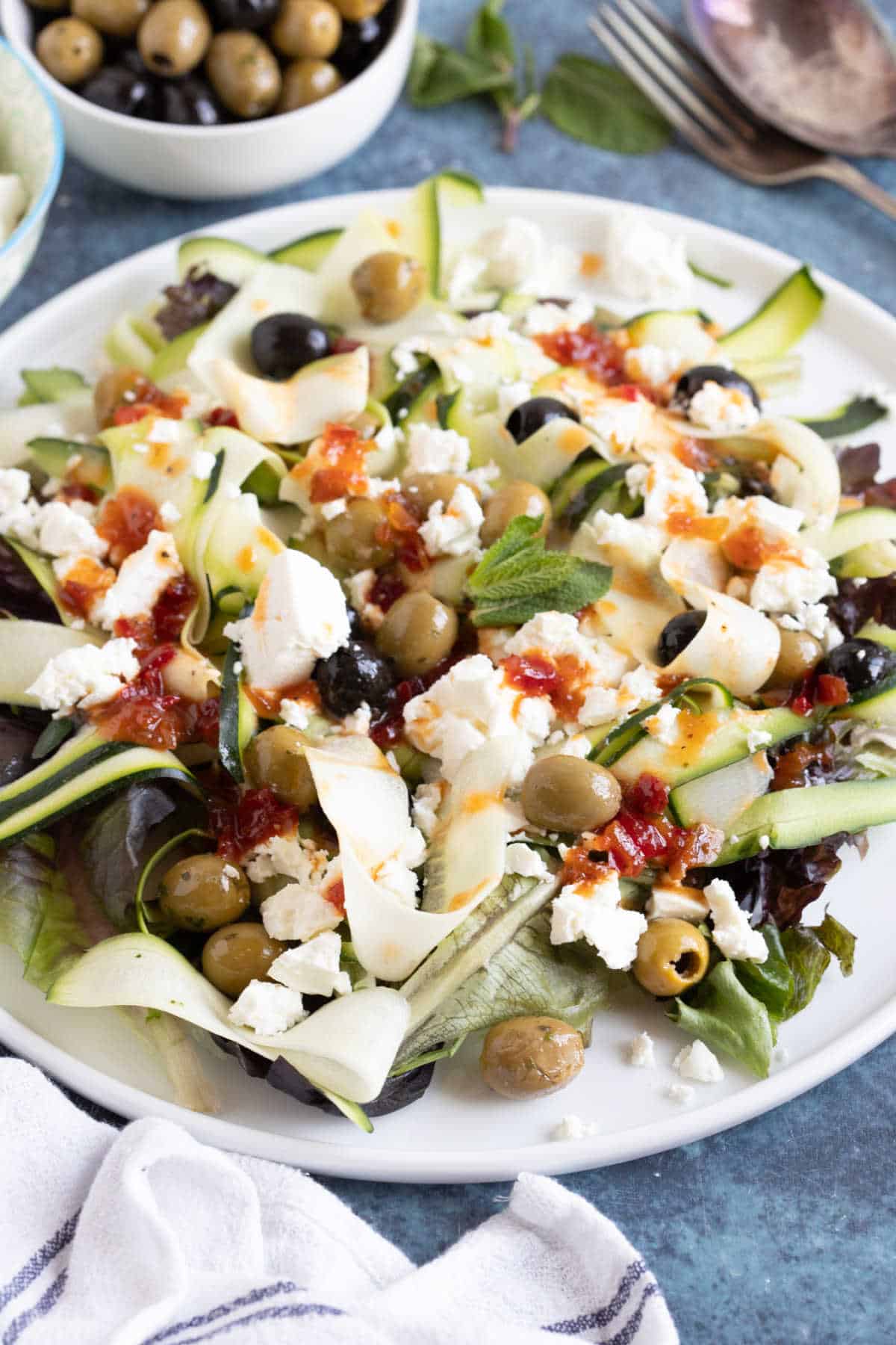 Courgette, feta and olive salad.