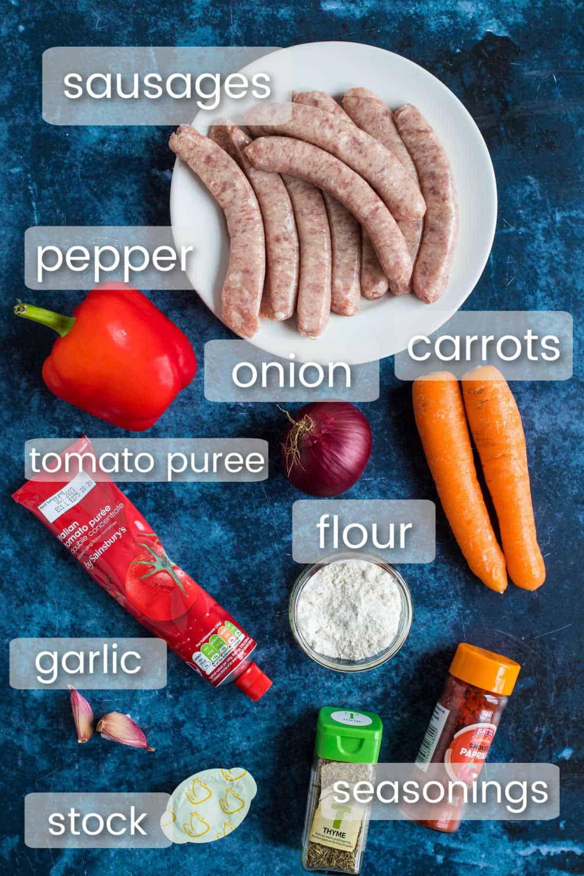 Ingredients for sausage casserole.