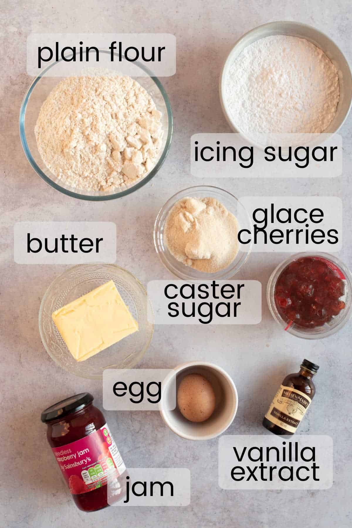 Ingredients for Empire biscuits.